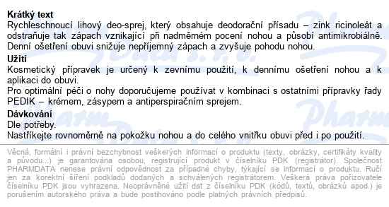 Pedik Deo Sprej Do Obuvi 150ml - popis