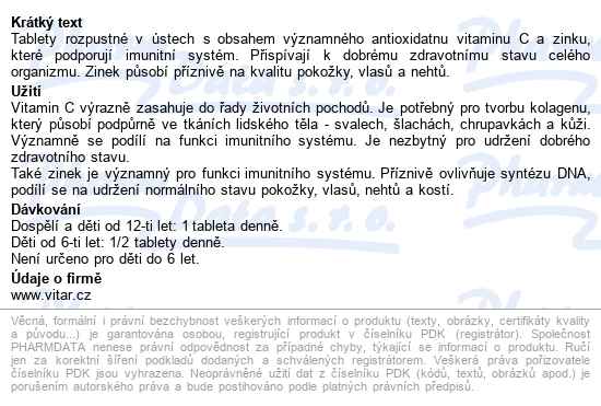 Vitar Vitamin C+zinek Tbl.30 - popis