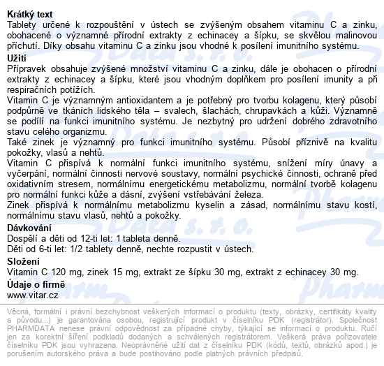 Vitar Vitamin C+zinek+echinacea+šípek Tbl.30+15 - popis