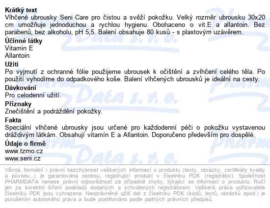 Seni Care Vlhčené Ubrousky Vit.e&allantoin 80ks - popis