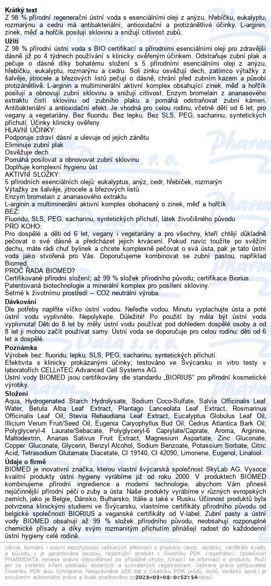 Biomed Well gum ústní voda bio 250 ml - popis