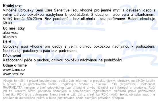 Seni Care Vlhčené Ubrousky Sensitive 68ks - popis