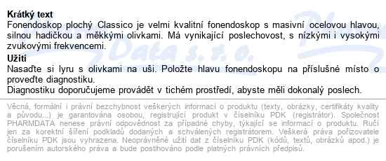 Fonendoskop Plochý Classico - popis