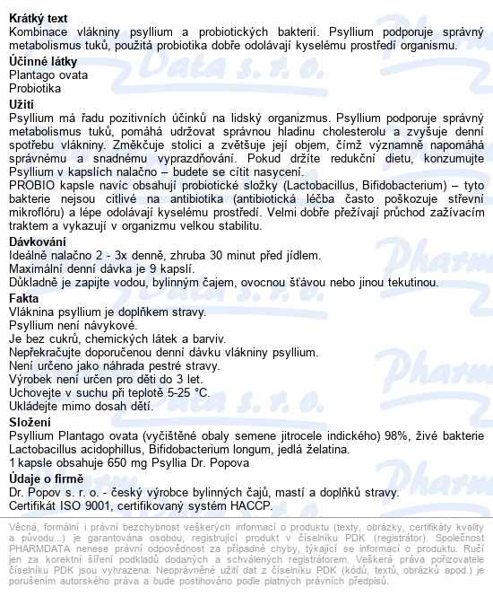 Dr.popov Psyllium Probio Cps.240 - popis