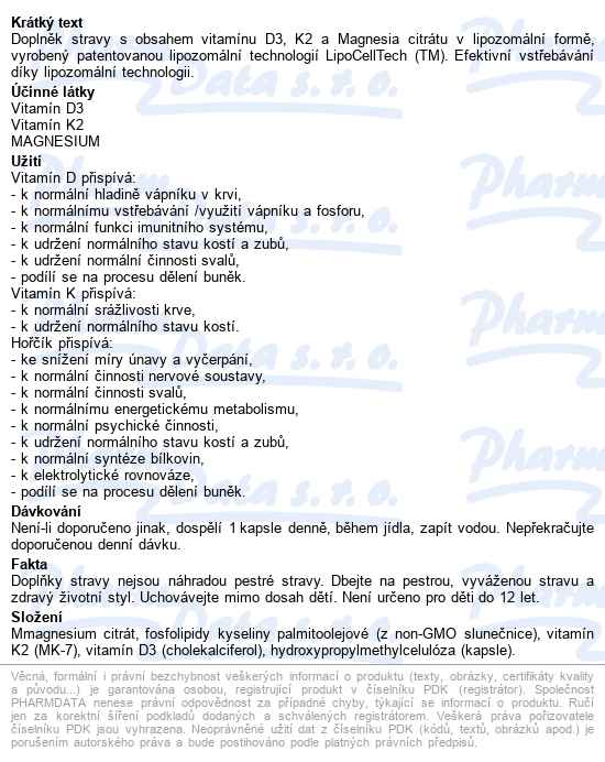 Vitalip-d - Lipozomální Vitamín D3+k2+mg 30 Kapslí - popis
