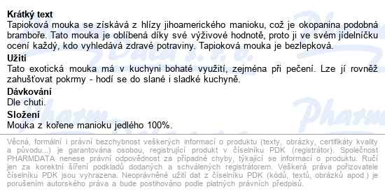 Allnature Tapioková Mouka 1000g - popis