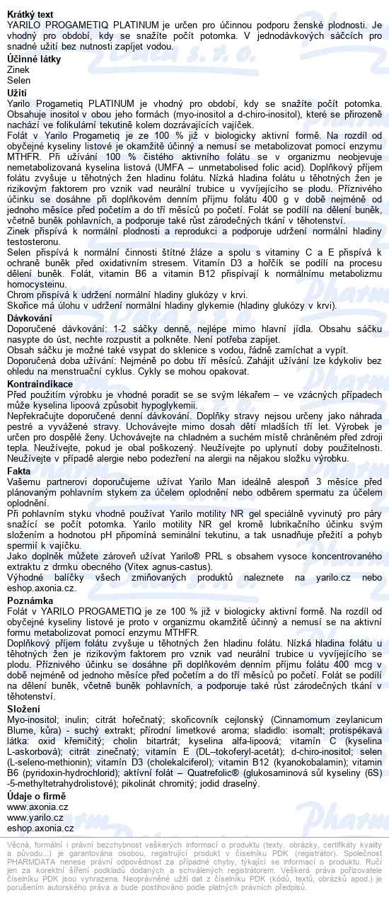 Yarilo Progametiq Platinum 30x3.3g - popis