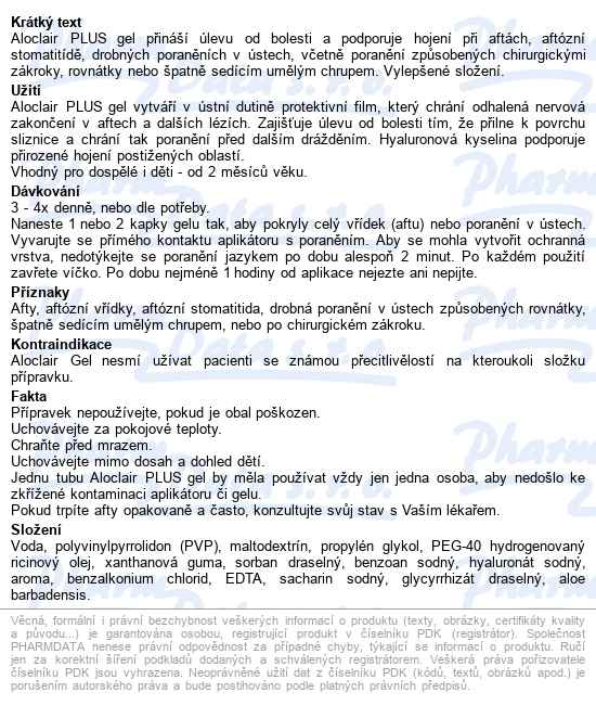 Aloclair Plus Gel 8ml - popis