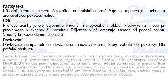 Vivapharm Tea Tree Oil Pečující Krém Na Nohy 200ml - popis