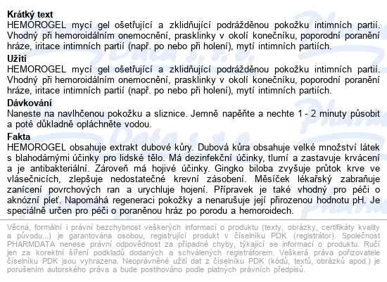 Hemorogel Mycí Gel 200ml Cz/sk - popis