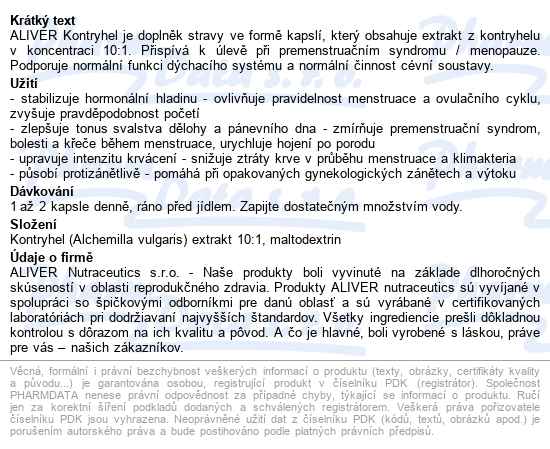 Aliver Kontryhel 500mg Cps.90 - popis