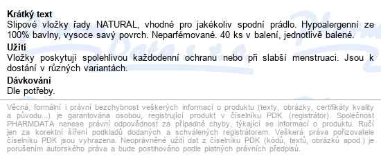 Kotex Natural Slipové Vložky Normal 40ks - popis