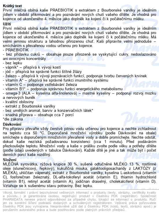Hipp Mléčná Kaše Vanilková 4/6m 250g - popis