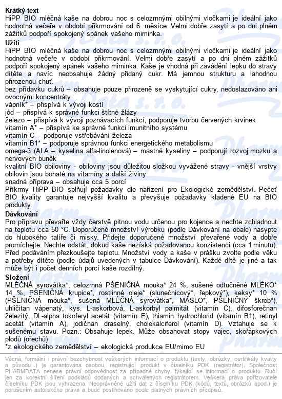 Hipp Mléč.kaše Na Noc Dětské Keksy Bio 6m 250g - popis