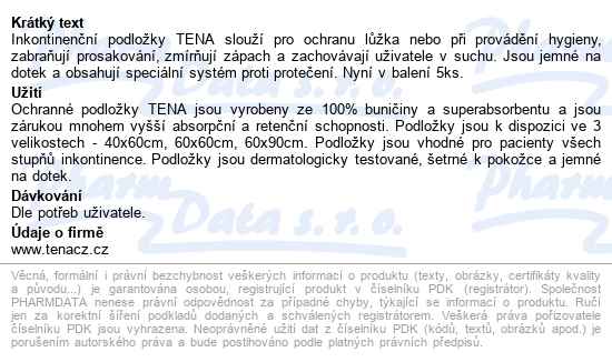 Tena Bed 60x90cm 1900ml Ink.podl.5ks 770055 - popis