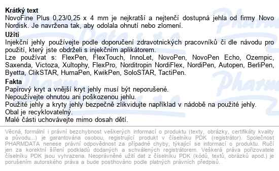 Novofine Plus Injekční Jehly 32g x 4 mm, 100 ks - popis