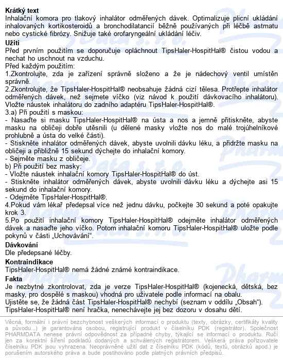 Tips-haler Hospithal inhalační komora s ventilem sterilizovatelná s mas - popis