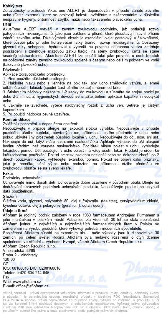 Akustone Alert Ušní Kapky 15ml - popis
