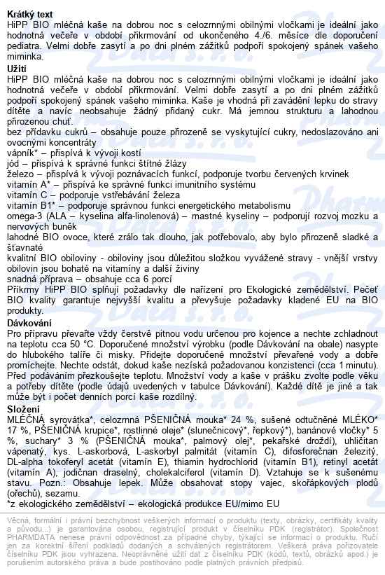 Hipp Mléč.kaše Na Noc Banán-suchary Bio 4/6m 250g - popis