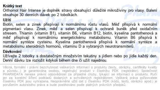Orthomol Hair Intense Tobolek 60 - popis