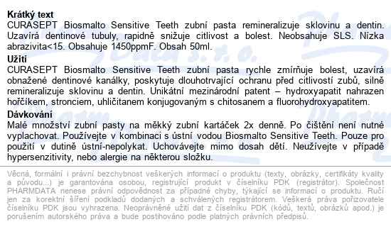 Curasept Biosmalto Sensitive Zubní Pasta 75ml - popis