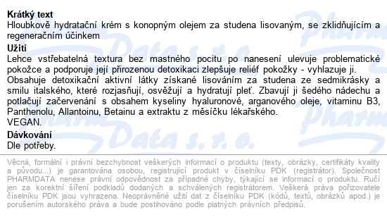 Dermacol Cannabis Hydratační Pleťový Krém 50ml - popis