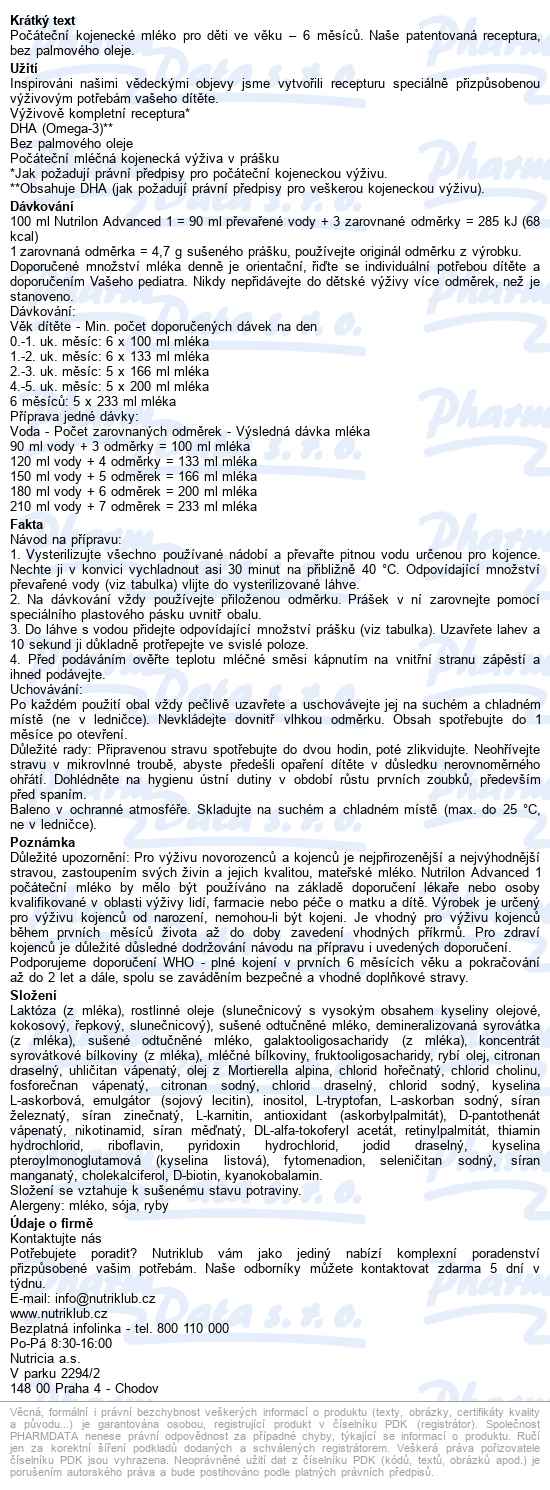 Nutrilon Advanced 1 350g - popis