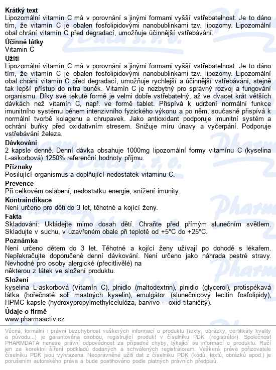Lipozomal Vitamín C 1000mg Cps.60 - popis