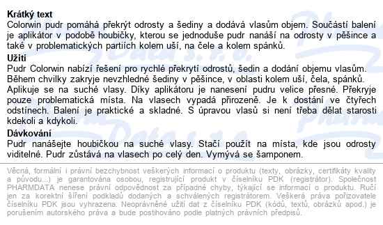 Colorwin Pudr Na šediny Světle Hnědý 3.2g - popis