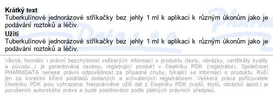 Inj.stř.terumo Tbc Bez Jehly 1ml 100ks - popis