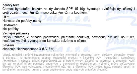 Carmex Hydratační Balzám Na Rty Spf15 10g Jahoda - popis