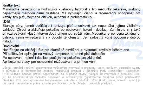 Saloos Meduňková Voda Bio 100ml - popis