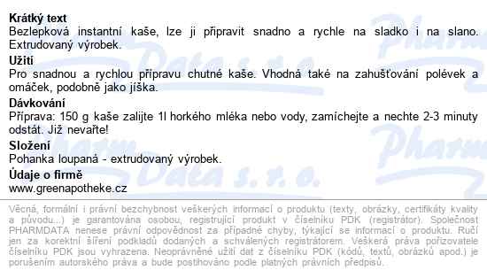 Green Apotheke Kaše Pohanková Krabička 200g - popis