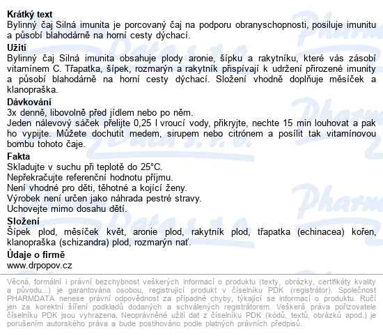 Dr.popov čaj Silná Imunita 20x1.5g - popis