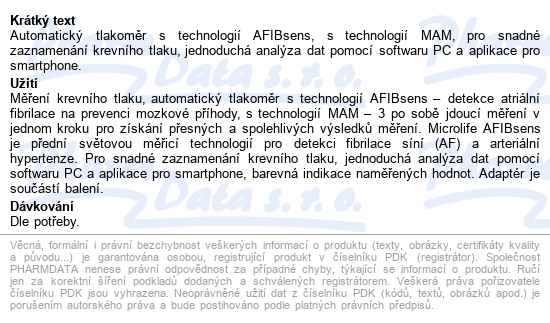 Microlife Tlakoměr Bp B6 Favour digitální zelený+adaptér - popis