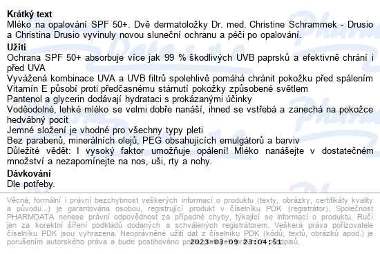 Dr. med. Christine Schrammek Body sun lotion SPF 50+ 200 ml - popis