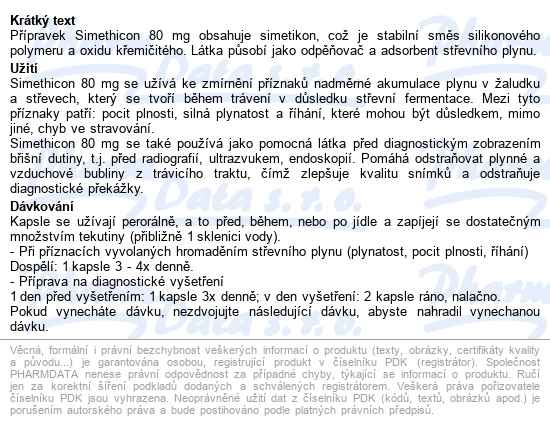 Simethicon 80mg 50 Měkkých Kapslí Generica - popis