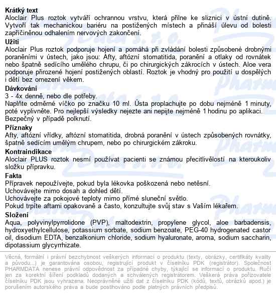 Aloclair Plus Roztok 120ml - popis