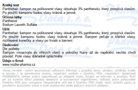 Panthehair šampon Poškozené vlasy New 200ml Dr.müller - popis