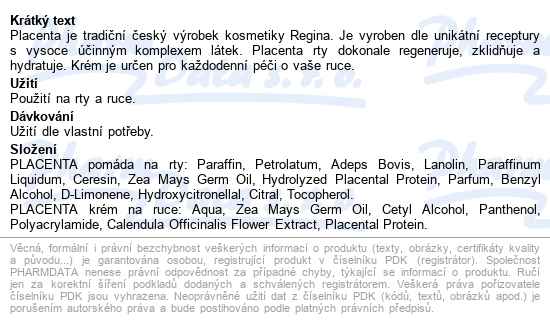 Placenta 2v1 Pomáda Na Rty A Krém Na Ruce 20ml - popis