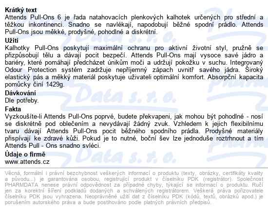 Kalhotky Absorpční Attends Pull-ons 6 Medium boky 80-110cm,1429ml,18ks - popis