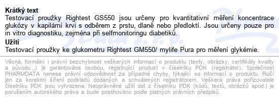 Proužky Diagnostické Rightest Gs550 / Mylife Pura inzulínový režim,bezkontaktní odběr použitého prou - popis