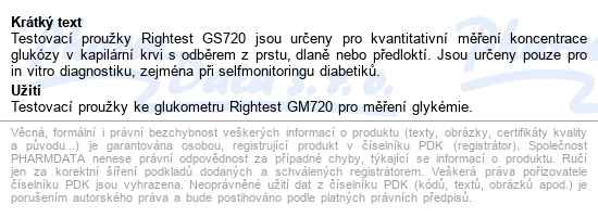 Proužky Diagnostické Rightest Gs720 / Mylife Unio inzulínový režim,bezkontaktní odběr testovacího pr - popis