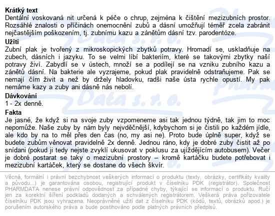 Softdent Butterfly Dentální Nit S Mátou 50m 1ks - popis