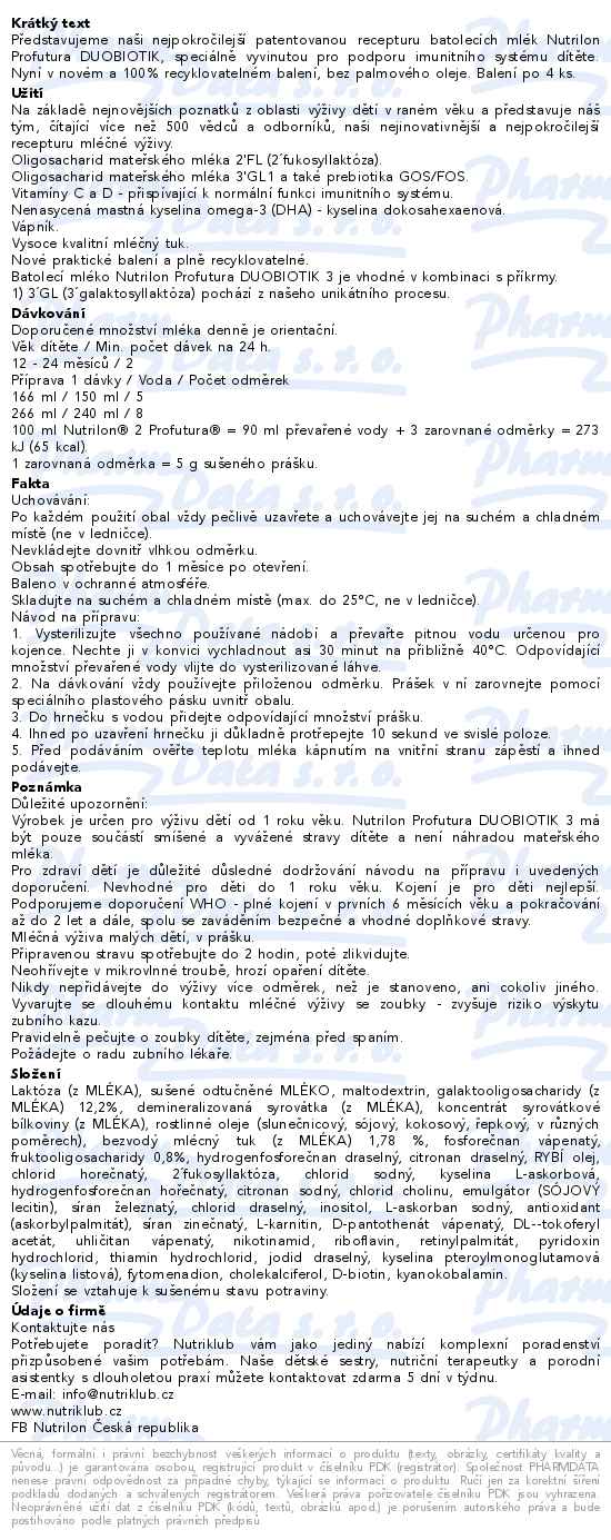 Nutrilon 3 Profutura Duobiotik 4x 800g - popis