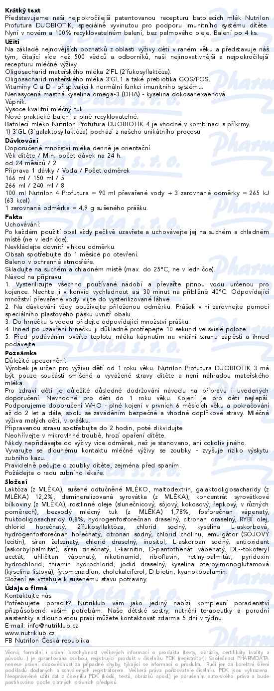 Nutrilon 4 Profutura Duobiotik 4x 800 g - popis
