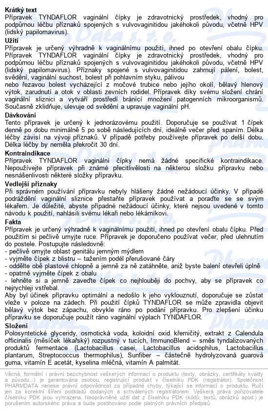 Tyndaflor Vaginální čípky 10x2g - popis