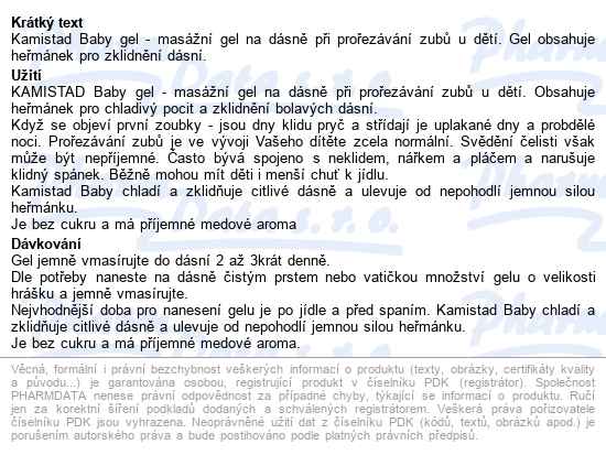 Kamistad Baby Gel Na Dásně 20ml - popis