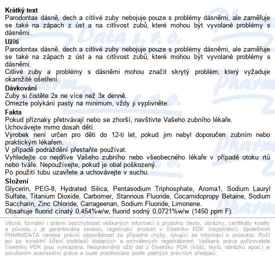 Parodontax Zubní pasta Dásně+dech&citlivé Zuby 75ml - popis