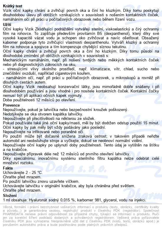 Vizik Oční Kapky Zklidňující Podráždění 10ml - popis